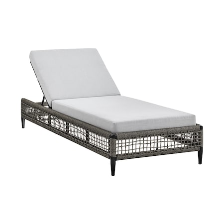Armen Living Felicia Outdoor Patio Adjustable Chaise Lounge Chair in Aluminum with Gray Rope and Cushions 840254333161